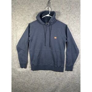 Billabong‎ Mens Navy Blue Pullover Hoodie Sweatshirt Large Leather Patch Logo